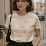 White T Shirt With Miu Miu Embellished crystals