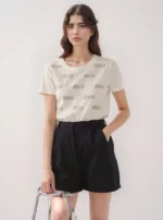 White T Shirt With Miu Miu Embellished crystals - Image 2