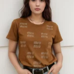 Embellished Miu Miu crystals T Shirt in brown
