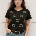 Miu Miu Logo Embellished black Tshirt