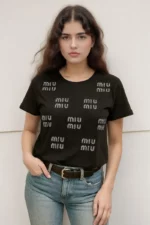 Miu Miu Logo Embellished black Tshirt