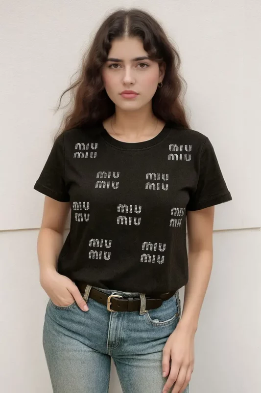 Miu Miu Logo Embellished black Tshirt