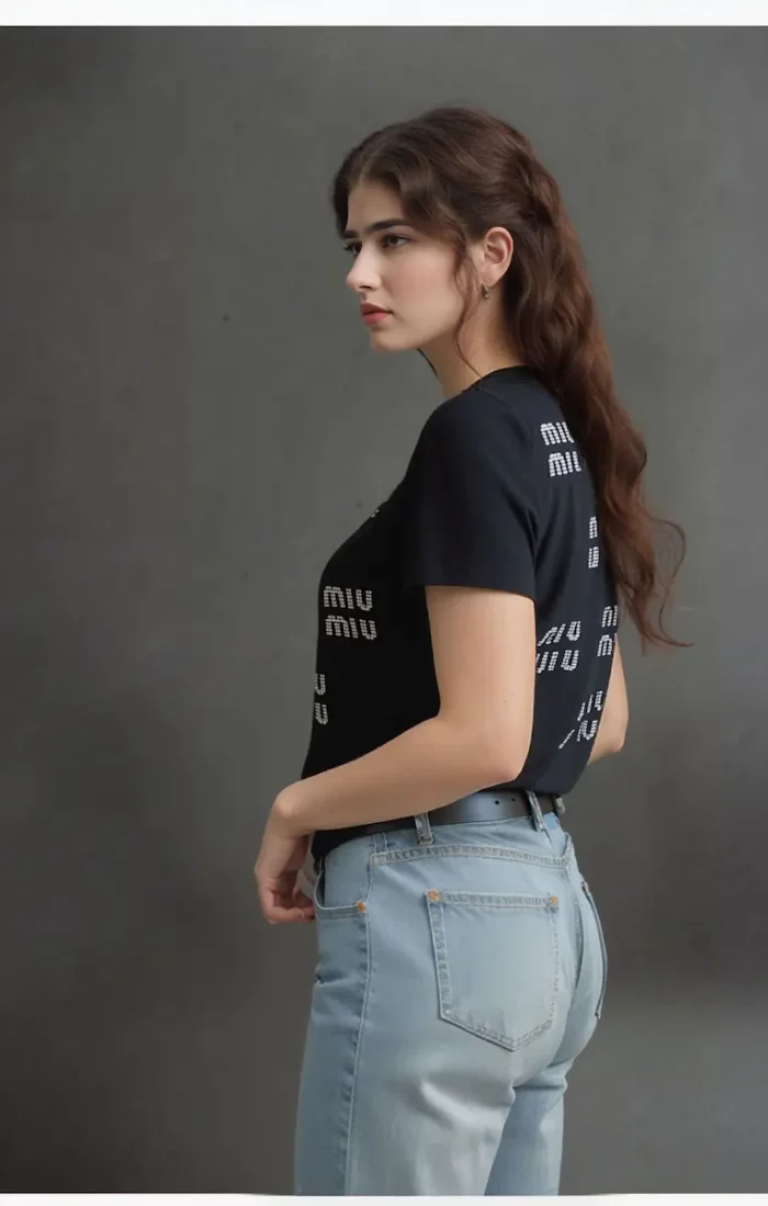 Miu Miu Embellished Black Logo T-Shirt - Image 4