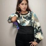 Women's Abstract Printed t shirt with Satin-Sleeve