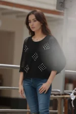 Diamond Studded Net Black Top - Image 4