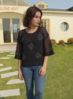 Diamond Studded Net Black Top - Image 5