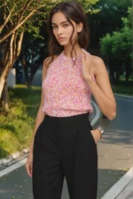 knit sleeveless pink top - Image 3
