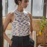 Mélange round Neck knit Sleeveless Top in White