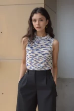 Mélange round Neck knit Sleeveless Top in White - Image 2