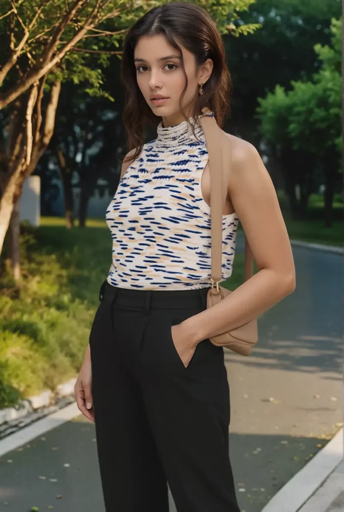 Mélange Round Neck Knit Sleeveless Top In White - Image 3