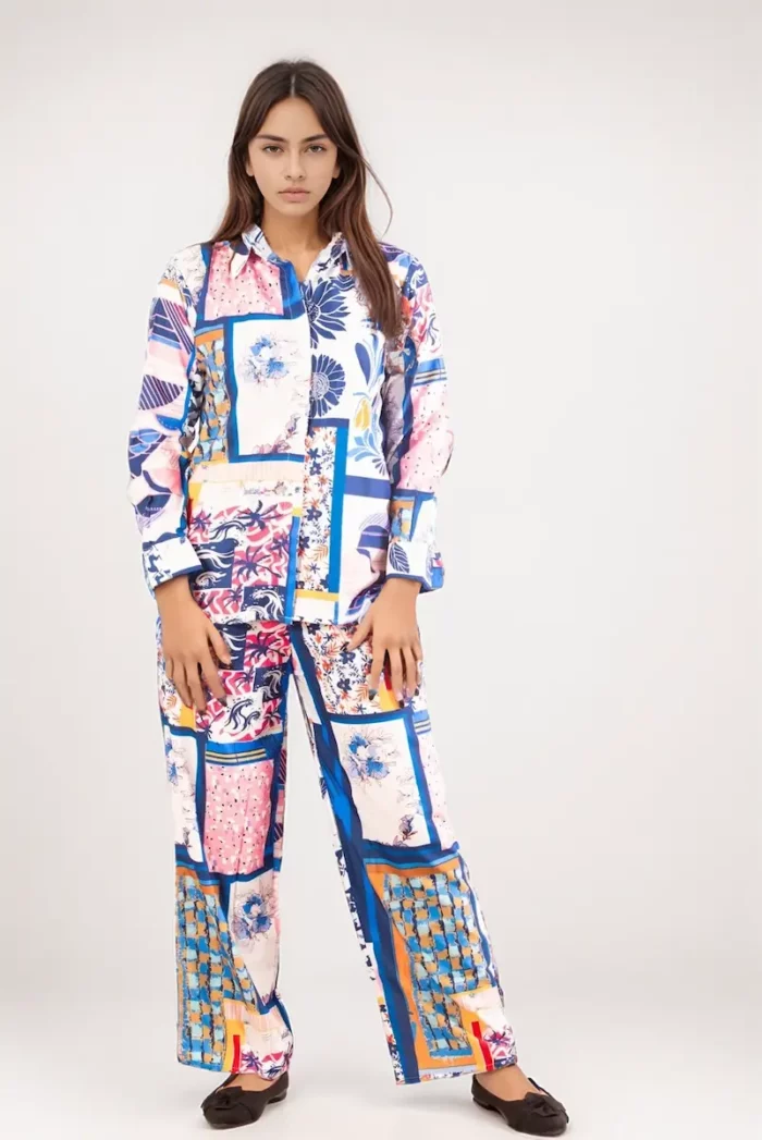Patchwork Print Multicolour Co Ord Set For Women - Image 1