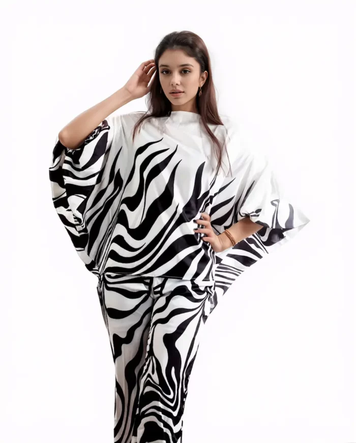 Monochrome Zebra Print Kaftan co ord set for women - Image 1