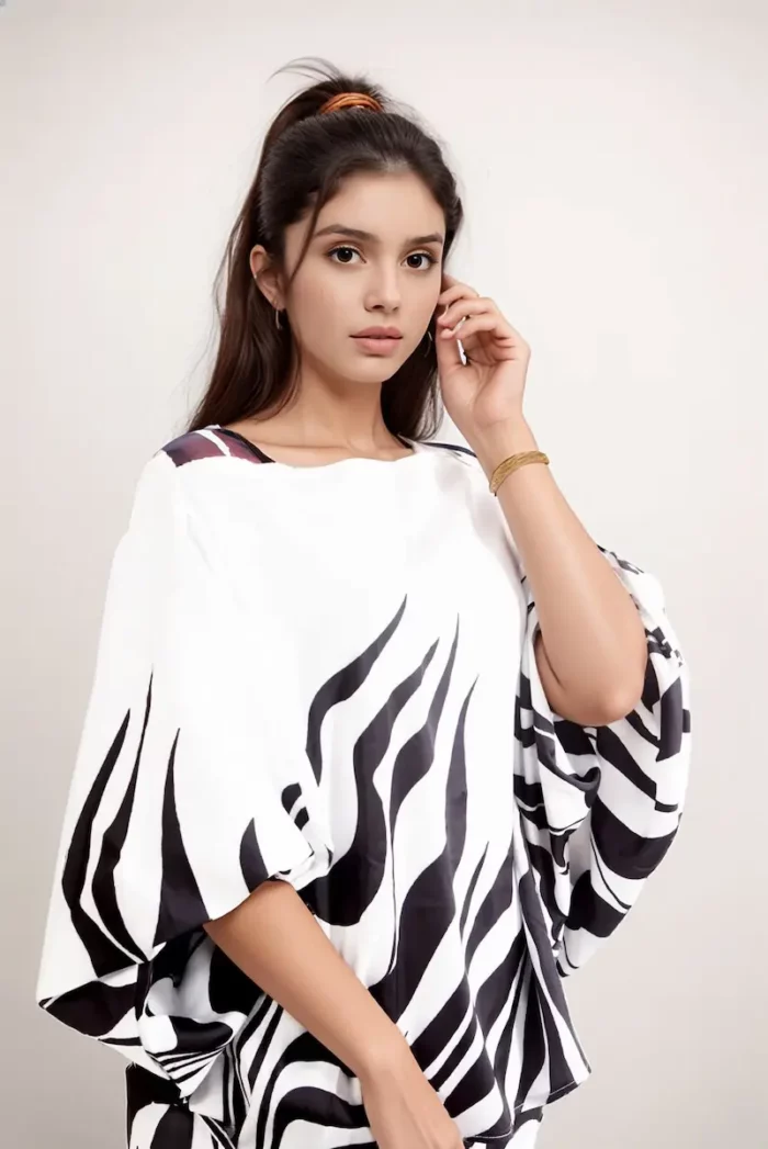 Monochrome Zebra Print Kaftan co ord set for women - Image 4