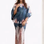 Kaftan Co ord Set with Abstract Stripe & Brushstroke Print