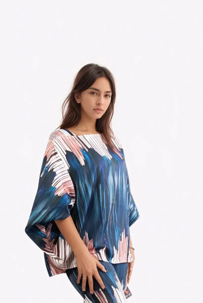 Kaftan Co ord Set with Abstract Stripe & Brushstroke Print - Image 2
