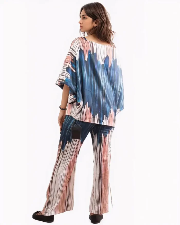 Kaftan Co ord Set with Abstract Stripe & Brushstroke Print - Image 3