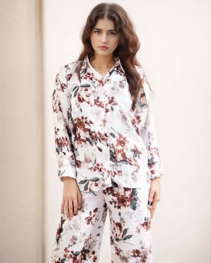 White Floral Printed Co ord Set