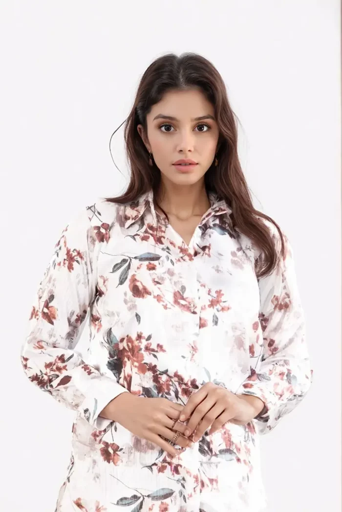 White Floral Printed Co ord Set - Image 3