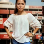 Off-Shoulder Ruffle Sleeve White Top