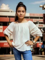 Off-Shoulder Ruffle Sleeve White Top