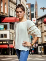 Off-Shoulder Ruffle Sleeve White Top - Image 2