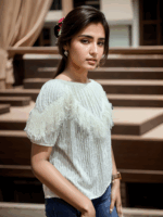 Textured White Fringe Detail Top - Image 2