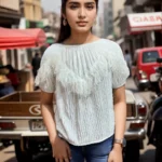 Textured White Fringe Detail Top