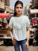 Textured White Fringe Detail Top