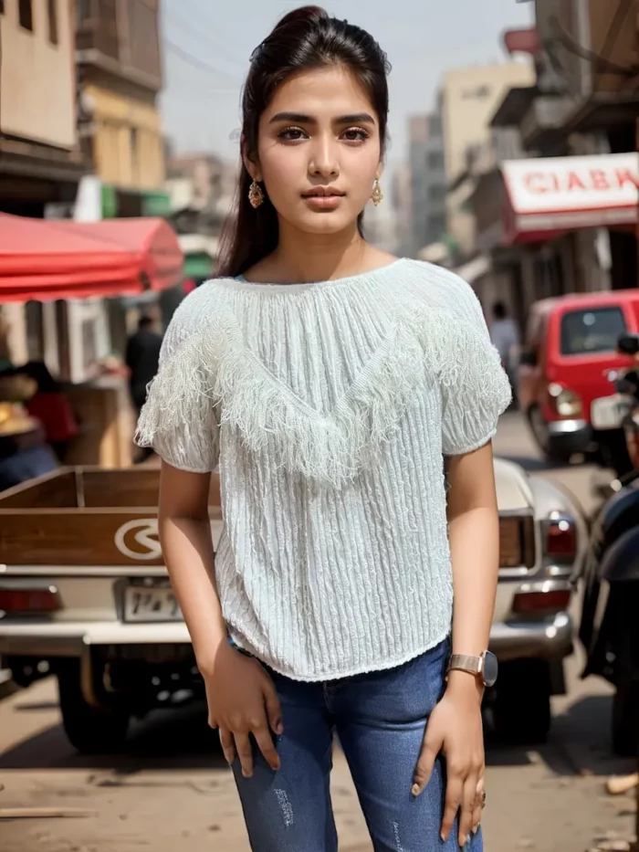 Textured White Fringe Detail Top - Image 1