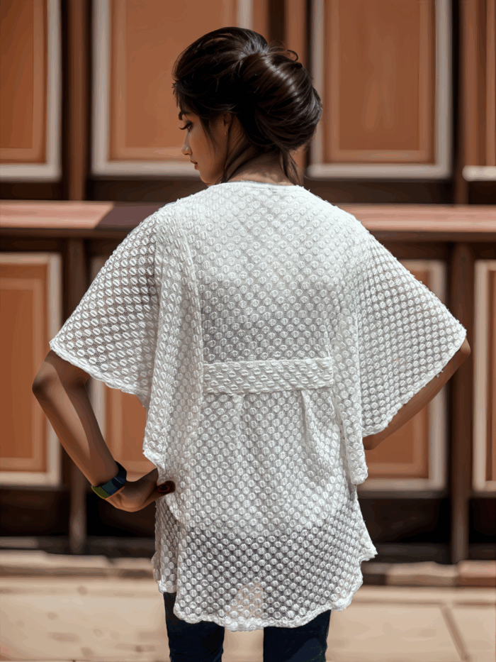 White Textured Cape Sleeve Top - Image 4