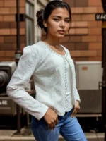 Pearl-Trimmed Lace Shrug - Image 2