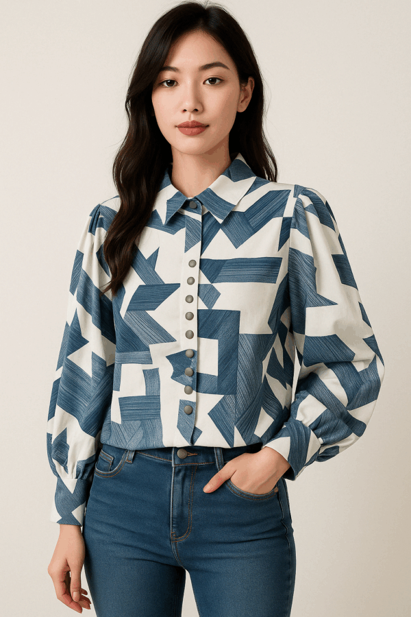 Graphix Bold Button-Down Shirt – Blue & White