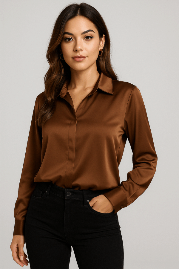 Mocha Satin Button-Up shirt