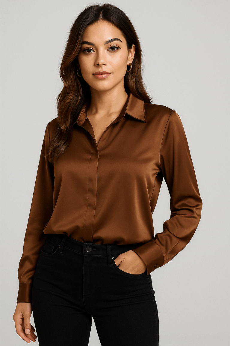 Mocha Satin Button-Up shirt - Image 1