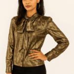 Metallic Gold Pussy Bow Shirt