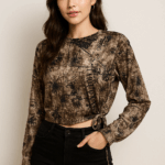 Vintage Brown Printed Tie-Side Crop Top