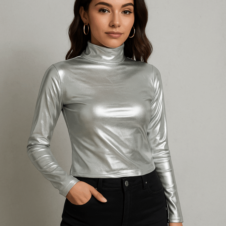 Galactic Shine Silver High-Neck Metallic Top - Image 1