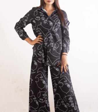 Abstract prints Line Art Black plazzo Co ord Set