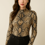 Snakeskin Print Zip-Up Bodysuit