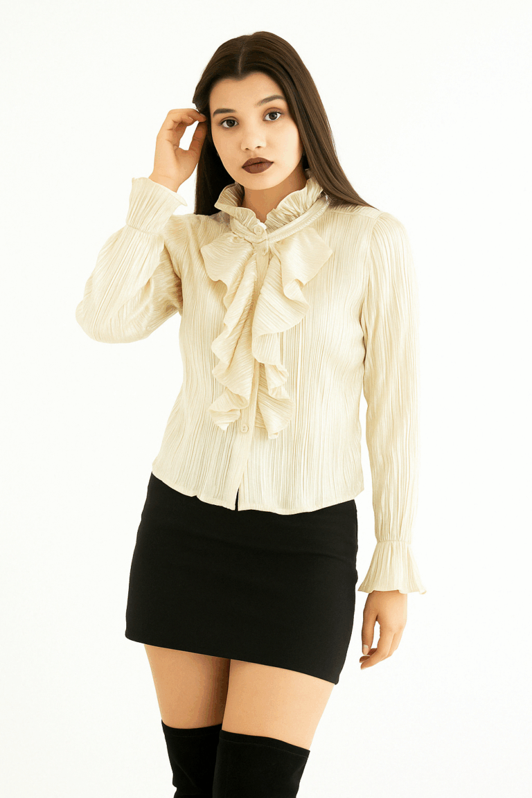Elegant Ruffled High-Neck Pleated Top - Image 1