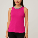 Fuchsia Sleeveless Top with Embellished Collar