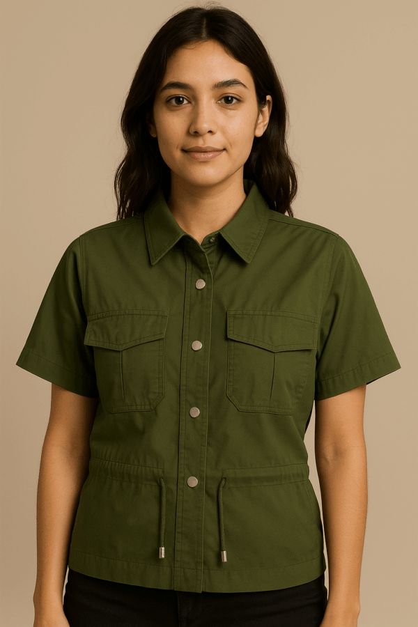 Olive Green Utility Button-Up Shirt