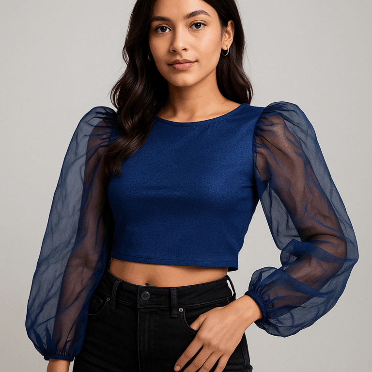 Blue puff sleeve crop top - Image 1