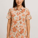 Peach Floral Print Cotton Shirt