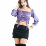 Ruched Off-Shoulder Crop Top – Lavender