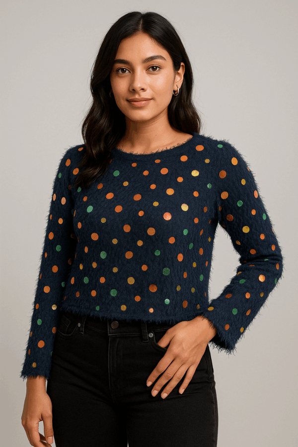 Metallic Polka Dot Fuzzy Knit top