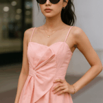 Blush Pink Peplum Bow-Front Bustier Top