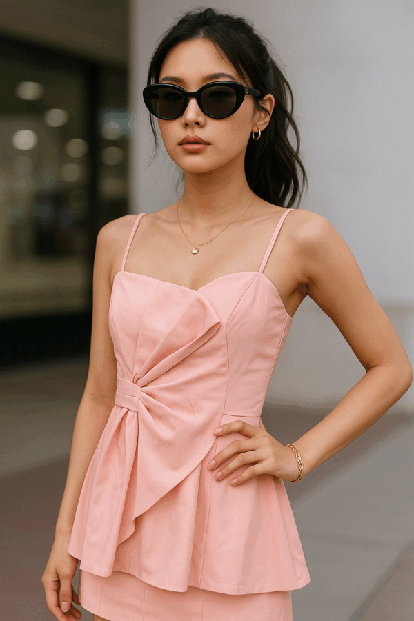 Blush Pink Peplum Bow-Front Bustier Top