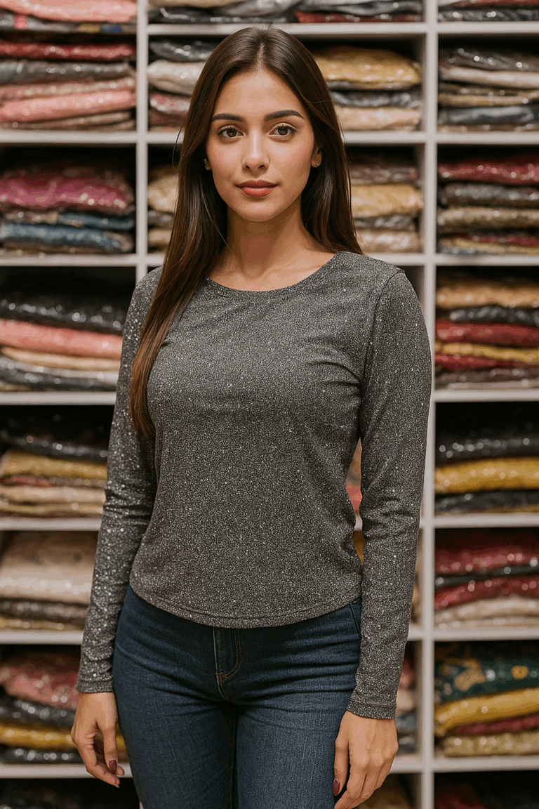 Sparkle Knit Long-Sleeve Top. - Image 1