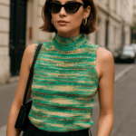 green Striped Knit Sleeveless Top